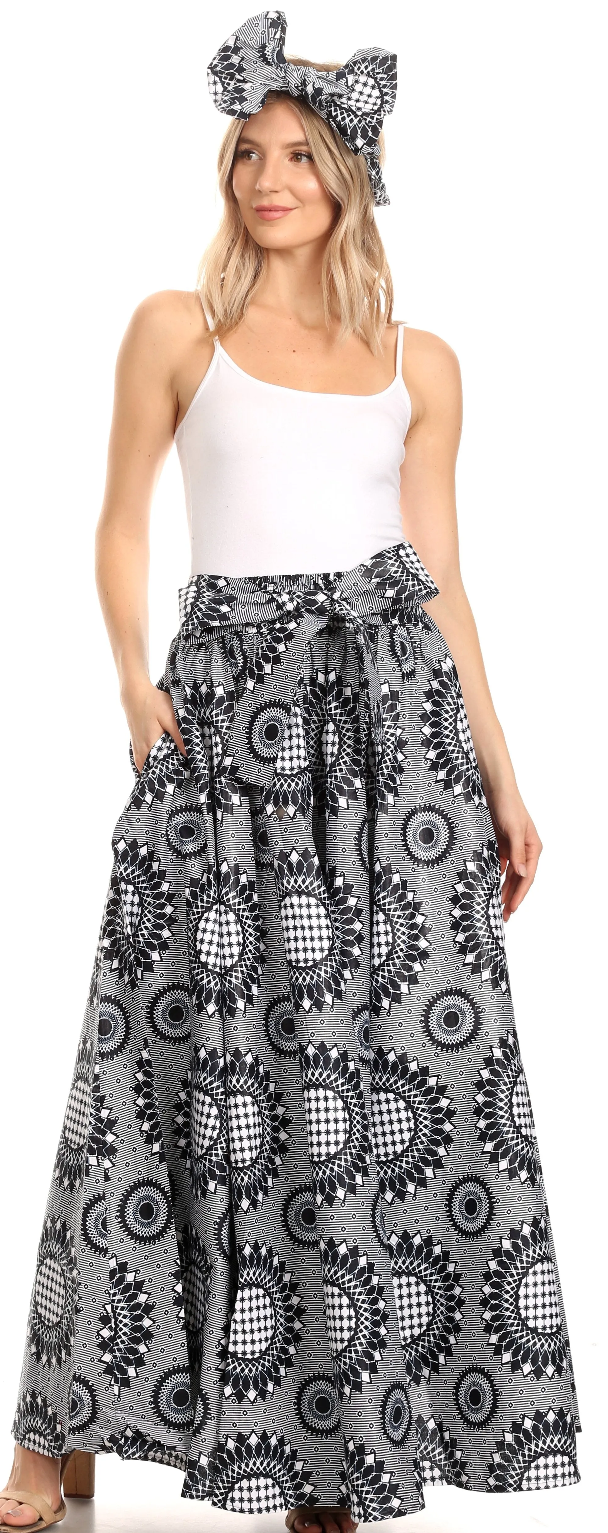 Sakkas Asma Convertible Traditional Wax Print Adjustable Strap Maxi Skirt | Dress