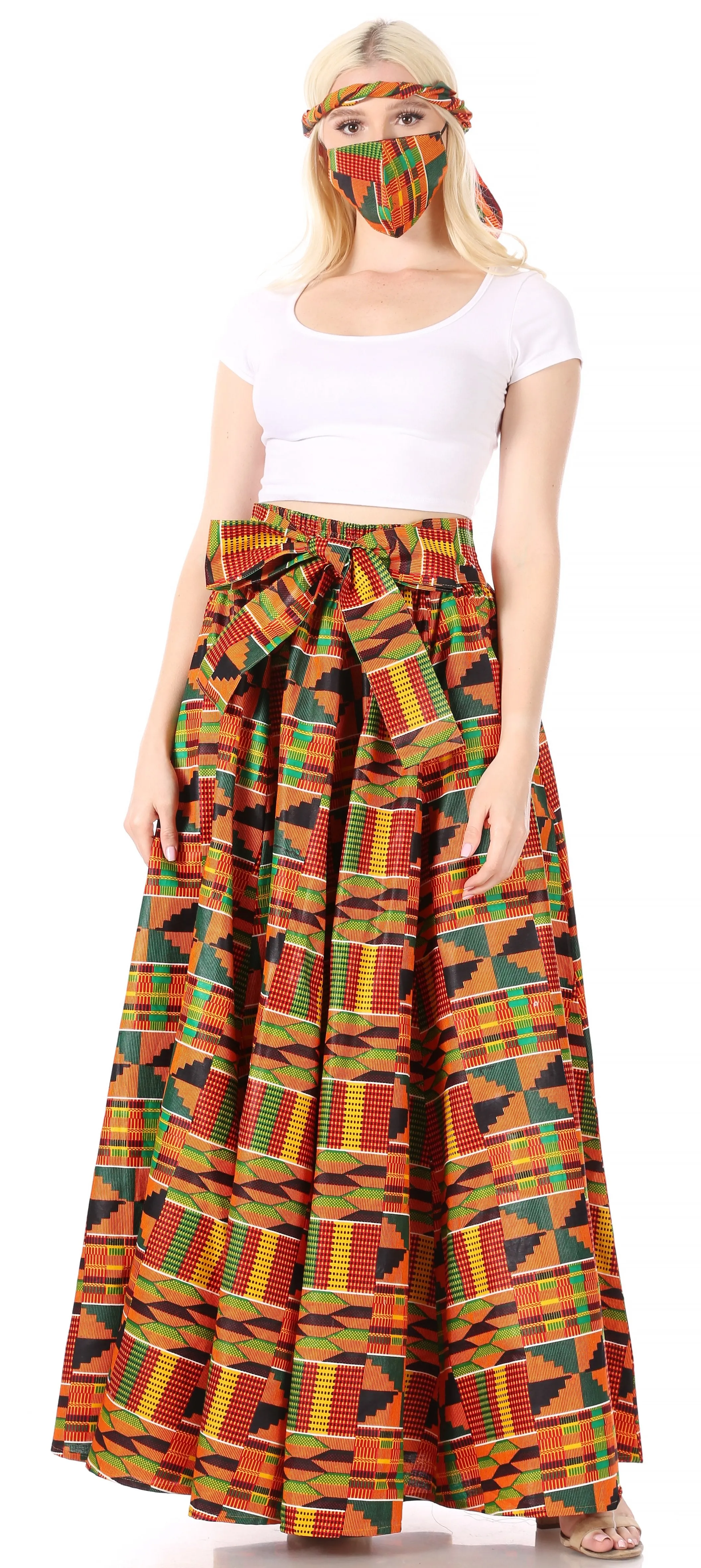 Sakkas Asma Convertible Traditional Wax Print Adjustable Strap Maxi Skirt | Dress