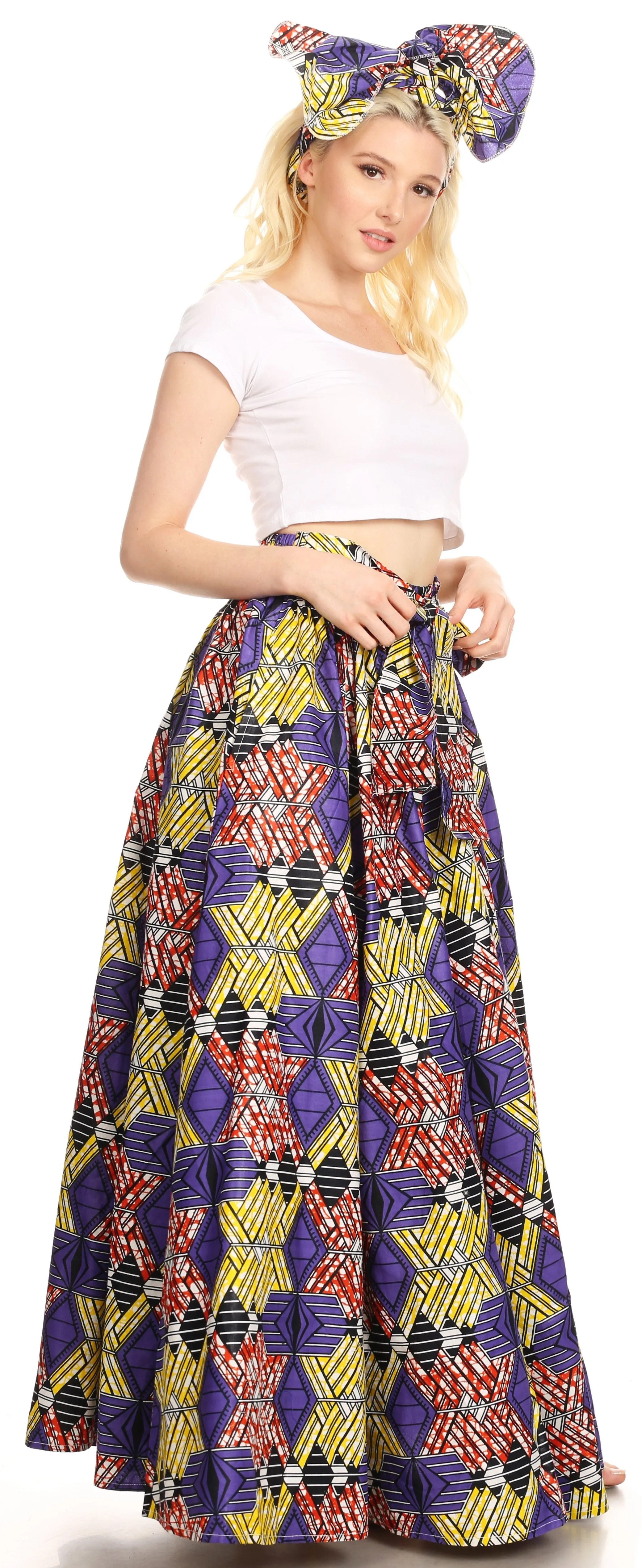 Sakkas Asma Convertible Traditional Wax Print Adjustable Strap Maxi Skirt | Dress