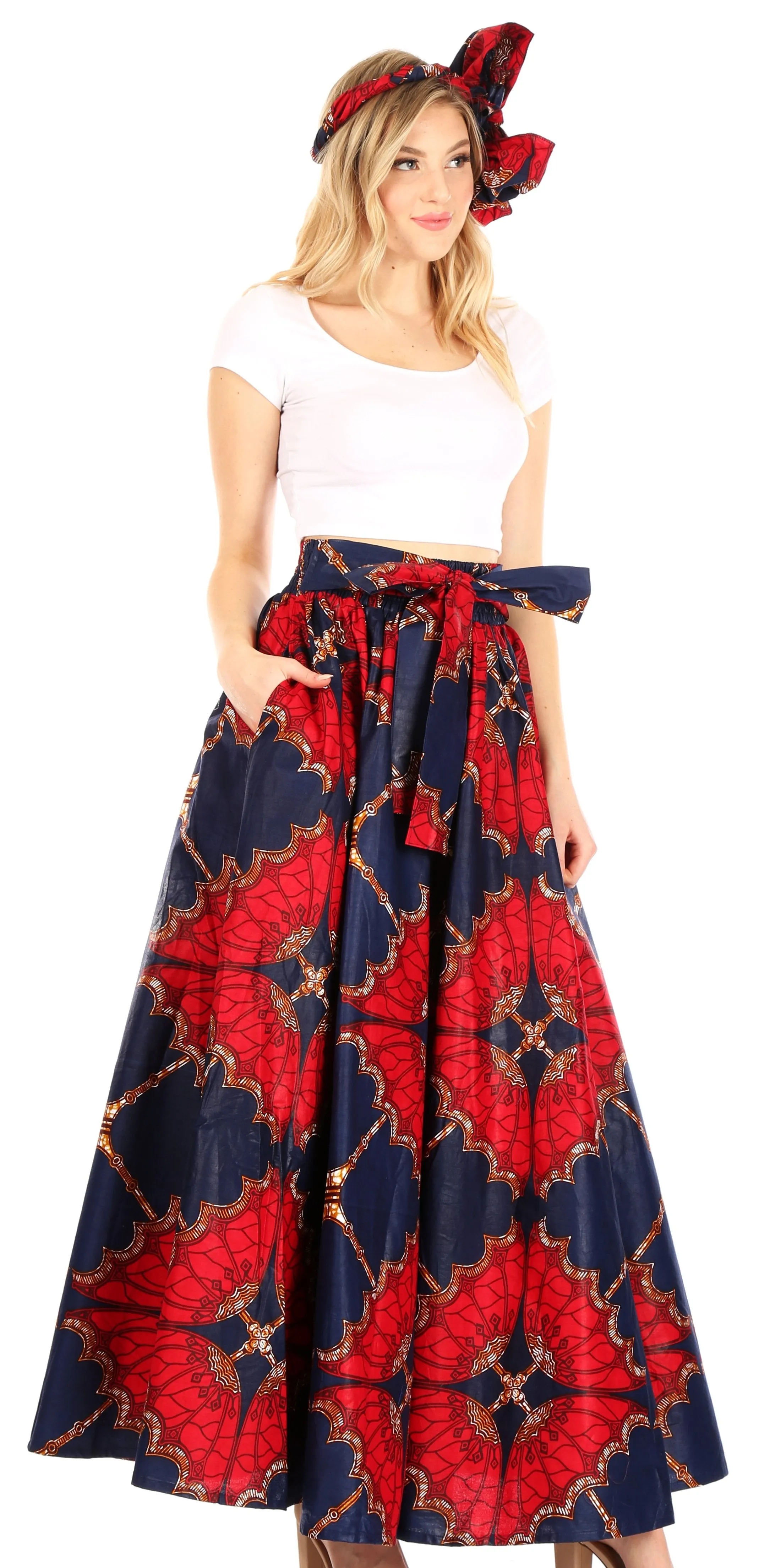 Sakkas Asma Convertible Traditional Wax Print Adjustable Strap Maxi Skirt | Dress