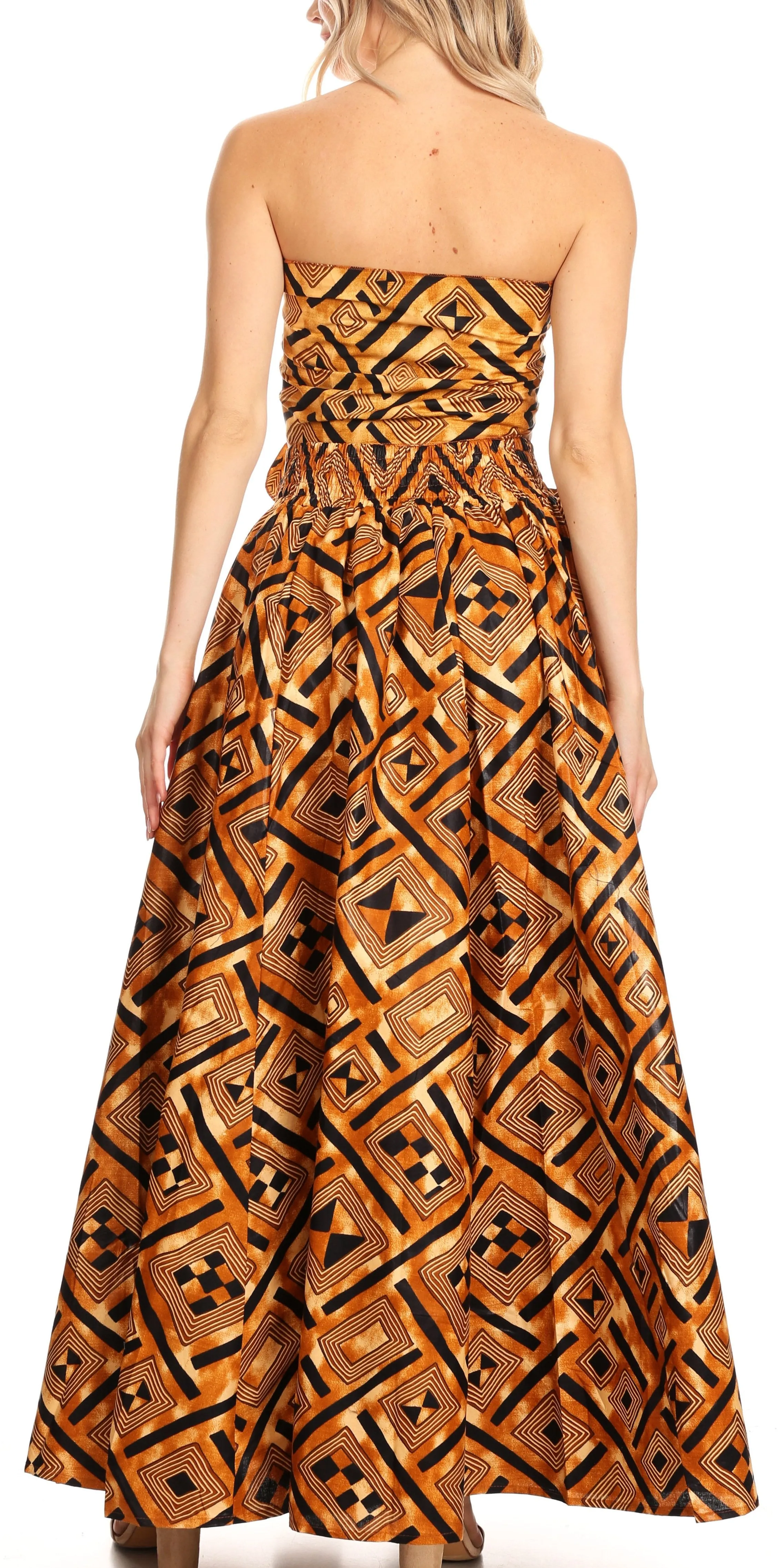 Sakkas Asma Convertible Traditional Wax Print Adjustable Strap Maxi Skirt | Dress