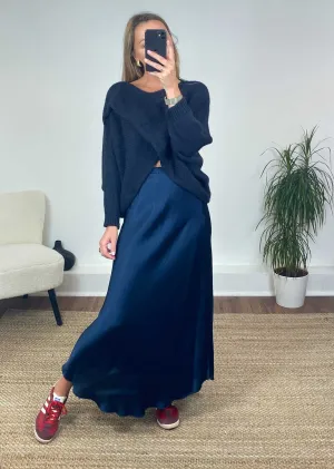 Sansi Silky Slip Skirt in Navy