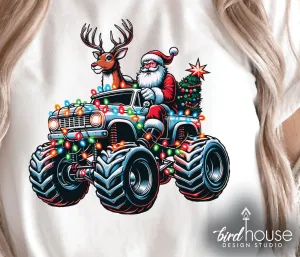 Santa & Reindeer on Truck Cute Christmas Shirt