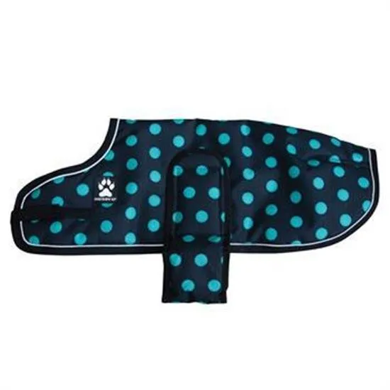 Shedrow K9 Glacier Dog Coat - Black with Teal Polka Dots (small) SALE