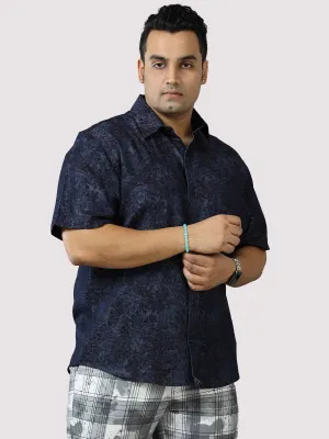 Sky Leaf Digital Printed Denim Half Sleeve Shirt Men's Plus Size