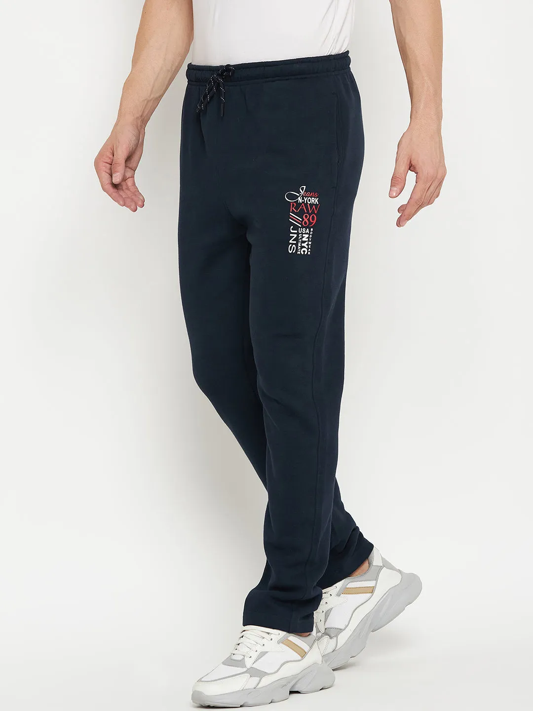 Solid Navy Full Length Track Pant for Men