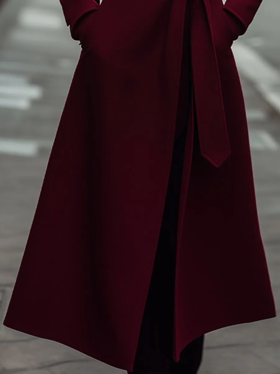 Structured Burgundy Wool Trench Coat with Feminine Fit