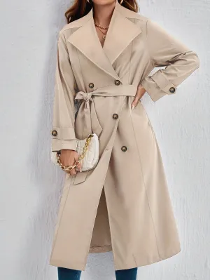 Stylish Double Button Long Sleeve Belted Trench Coat with Solid Color for Women | Ideal for Autumn