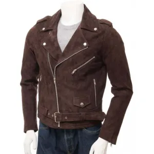 Stylish Handmade Men’s Brown Suede Biker Motorcycle Fashion Belted Jacket