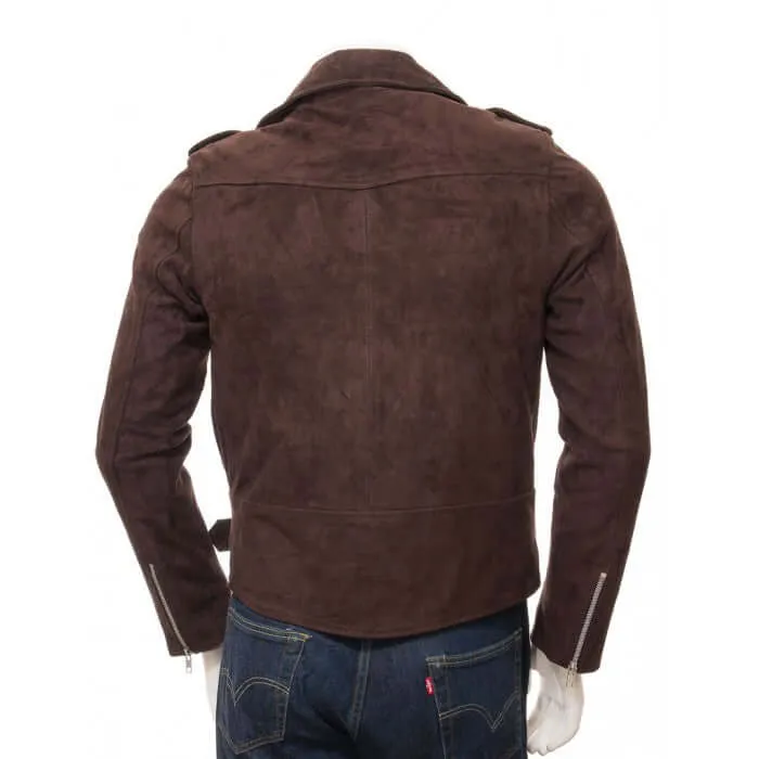 Stylish Handmade Men’s Brown Suede Biker Motorcycle Fashion Belted Jacket