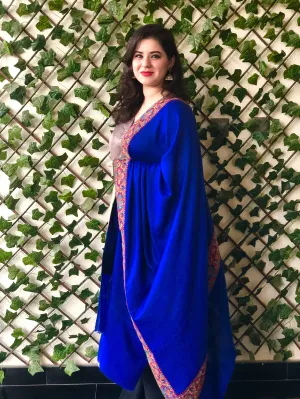 Tehzeeb Cobalt Blue Wool Shawl With Kalamkari Border