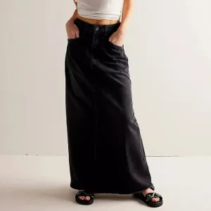 Trendy Buttoned Denim Hip Wrap Long Skirt Bottom