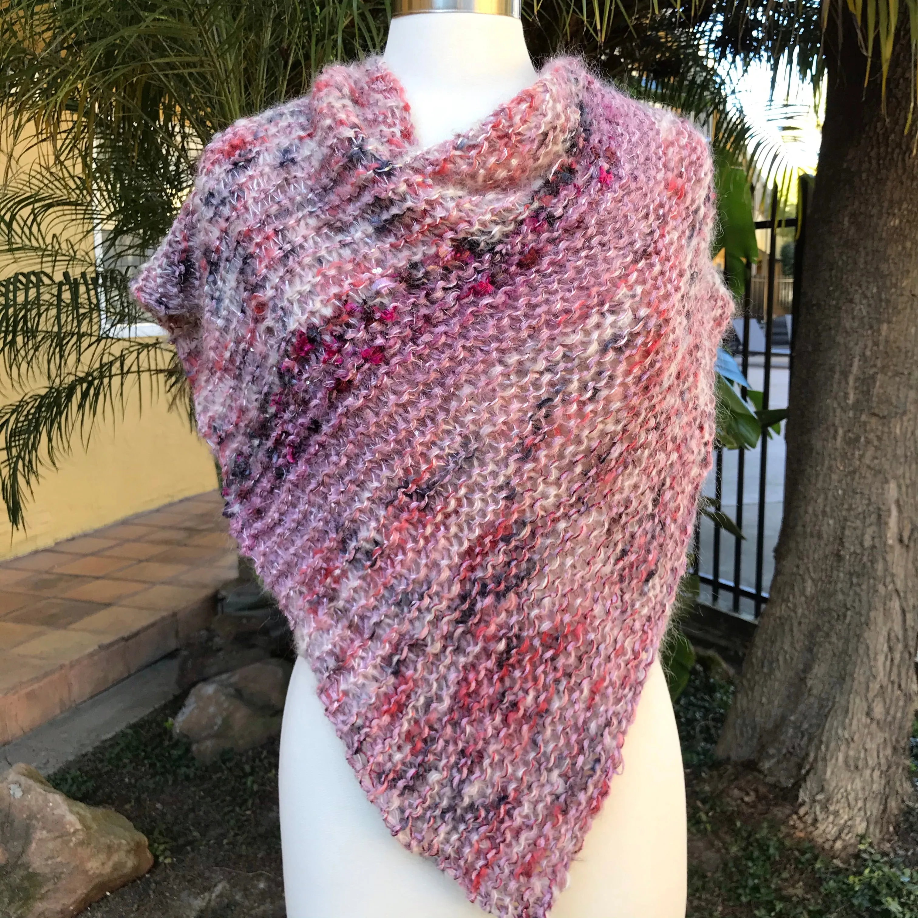 Triangle knitted scarf. Hand knitted triangular wrap