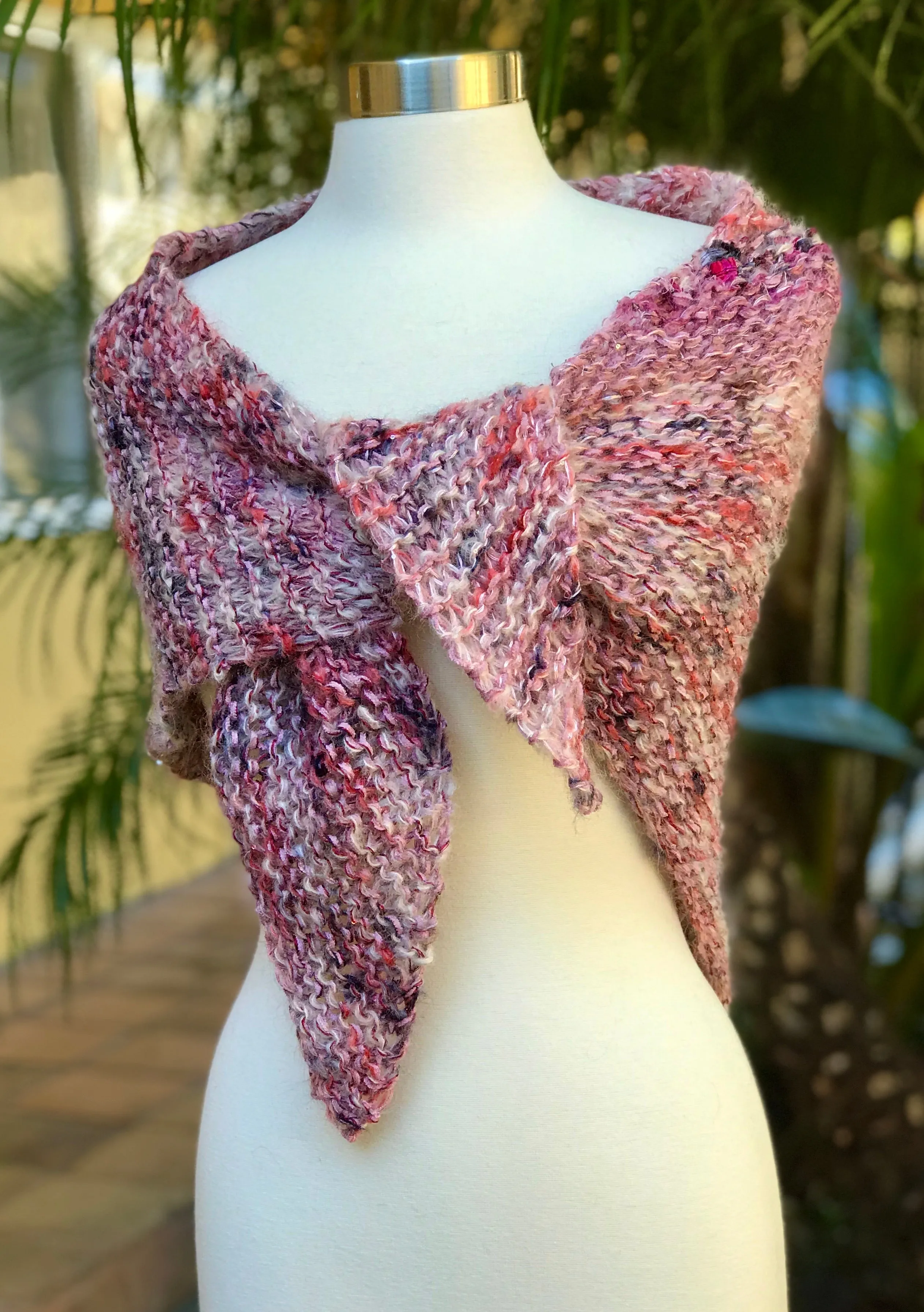 Triangle knitted scarf. Hand knitted triangular wrap