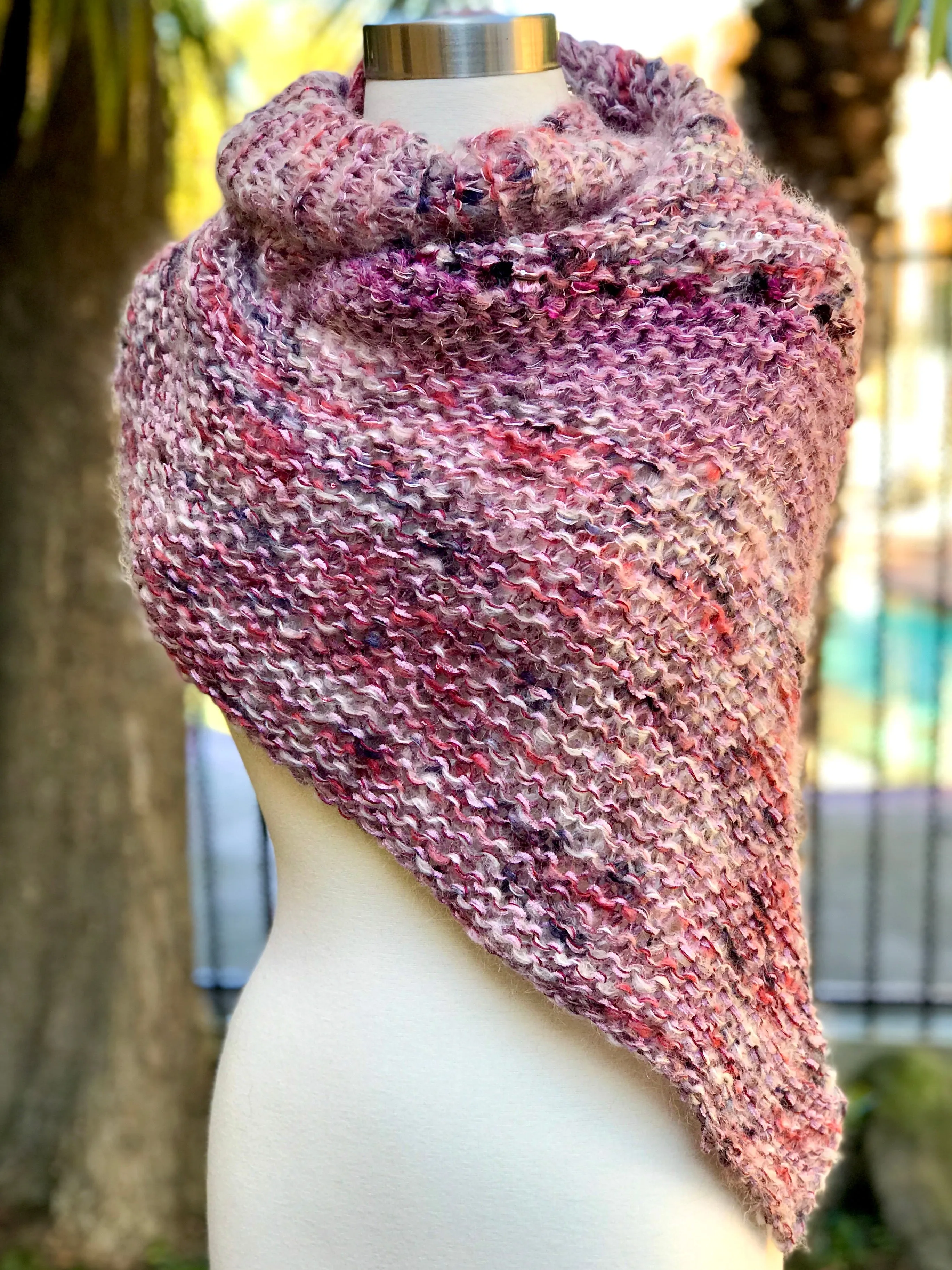 Triangle knitted scarf. Hand knitted triangular wrap