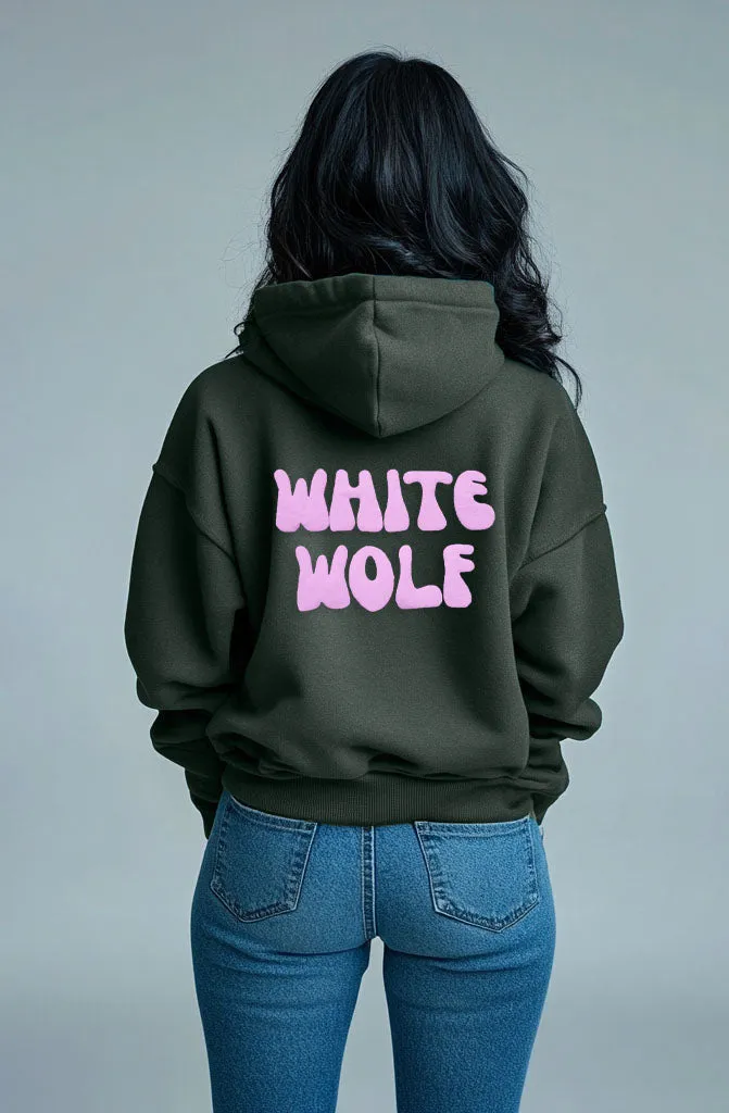 Unisex White Wolf Premium Fleece- Hoodie (Dark Cool Green) LILAC