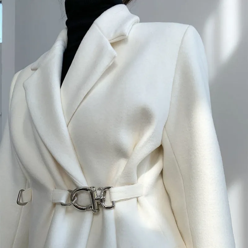 White Woolen Suit Jacket Women Loose Design Niche Temperament Thick Suit Jacket