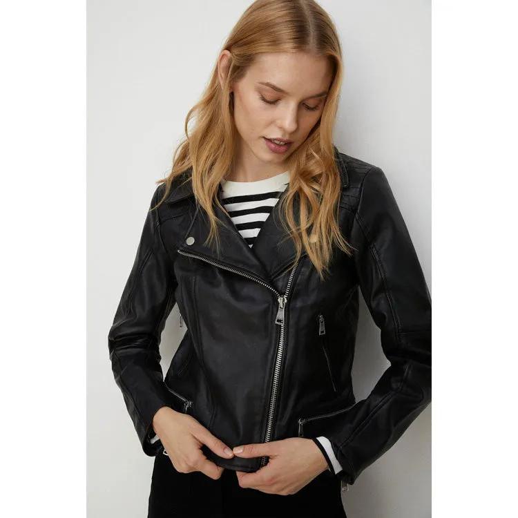 Women's Black Real Leather Biker jacket By 3A