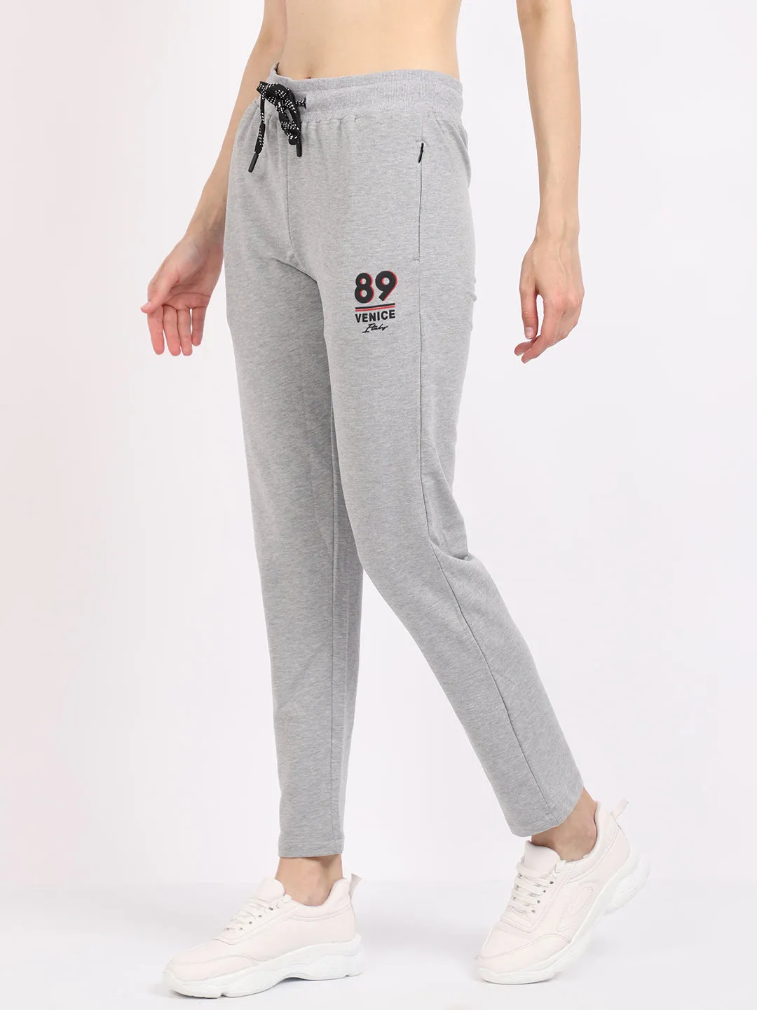 Women's Casual  Grey Melange Full length Mid rise Track Pants