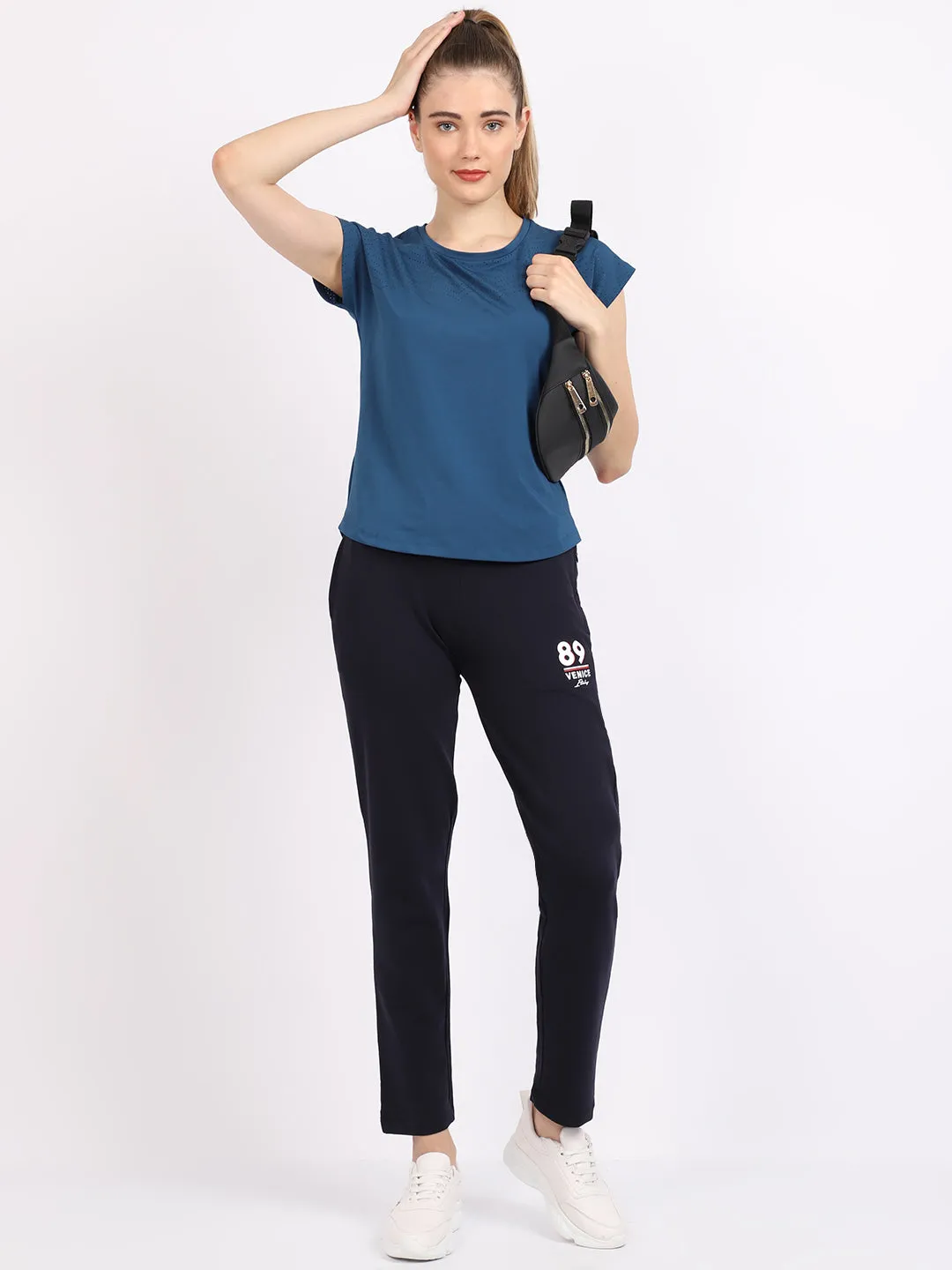 Women's Casual  Navy Blue Full length Mid rise Track Pants