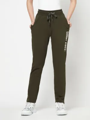 Women's Casual  Olive Green Full length Mid rise Track Pants