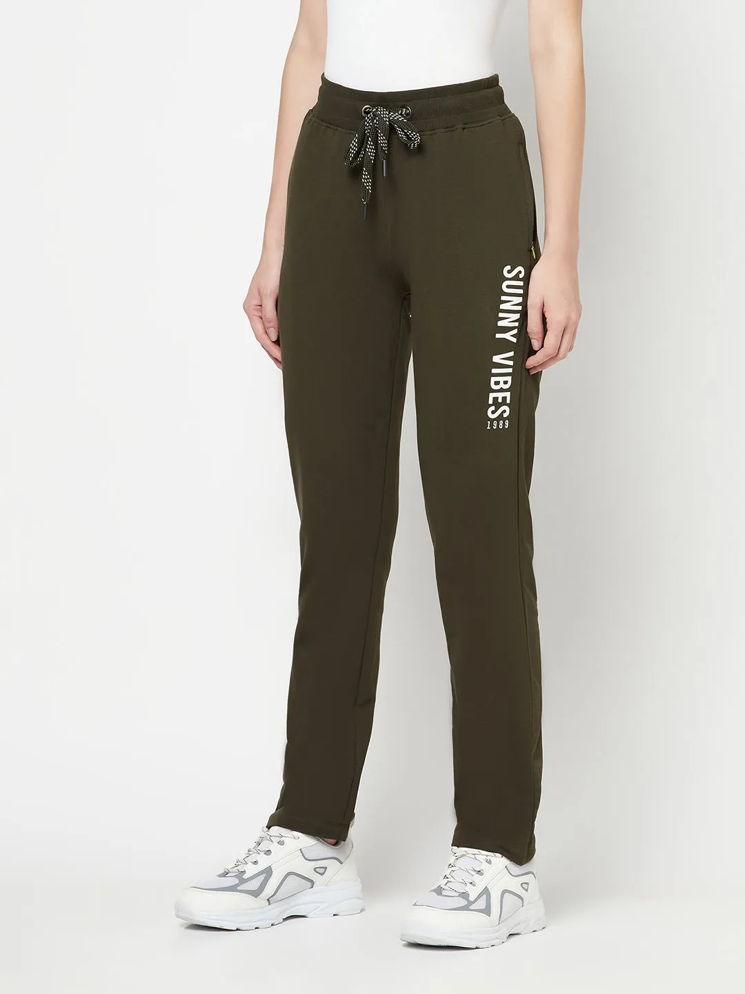 Women's Casual  Olive Green Full length Mid rise Track Pants