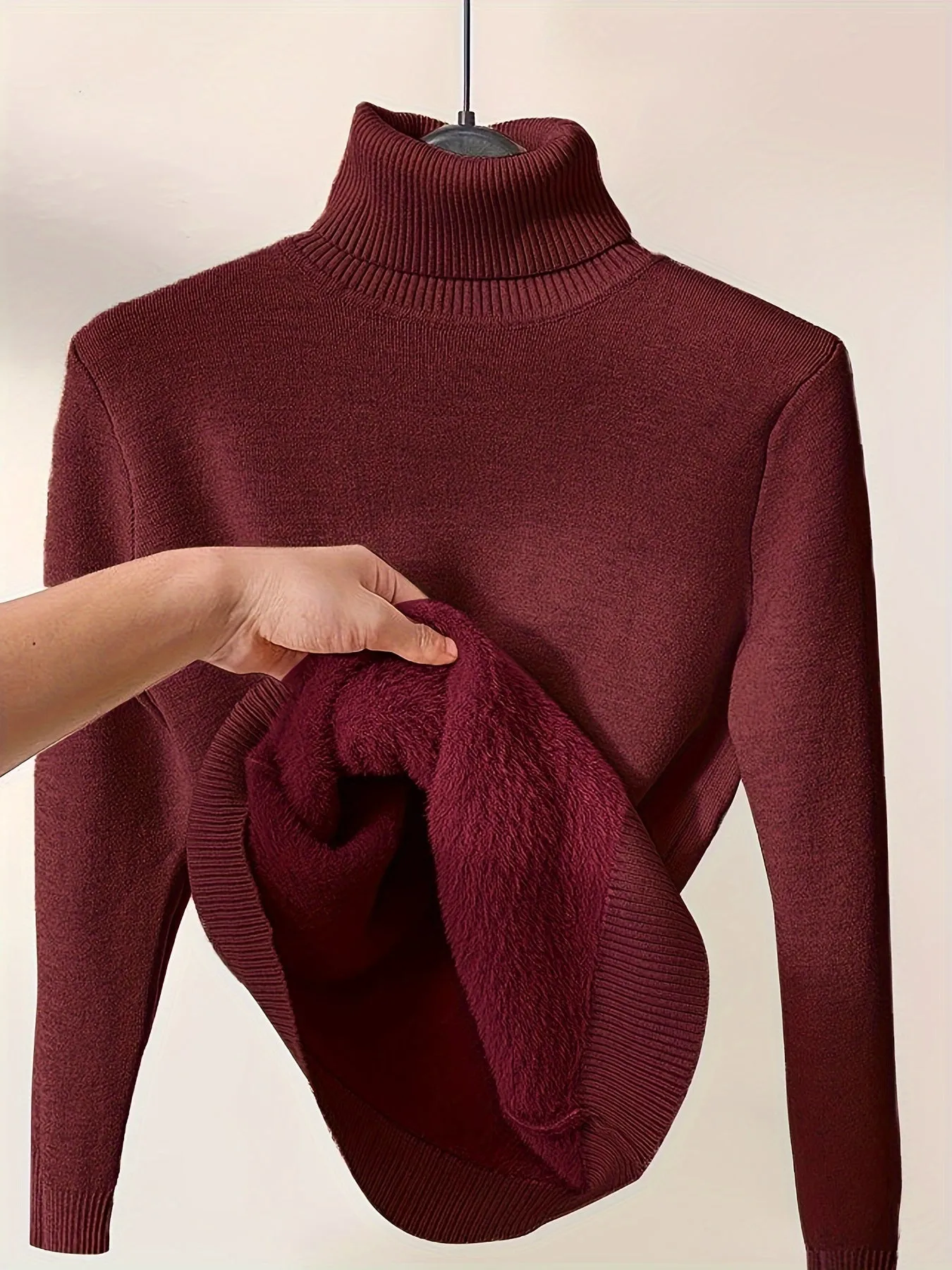 Women's Stylish Solid Color Turtleneck Jumper with Fleece | Ideal for Autumn/Winter