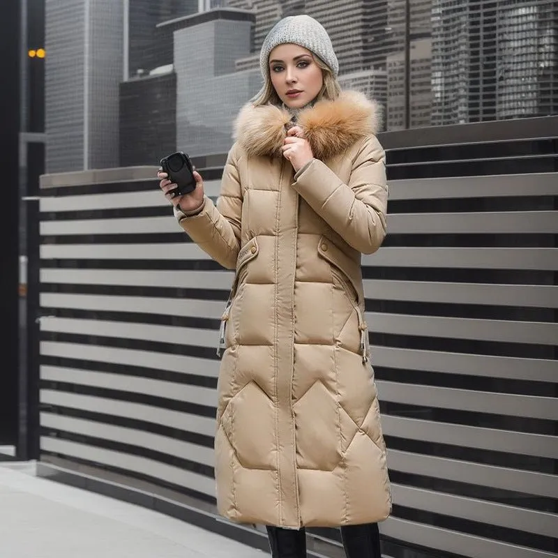 Women's Warm Long Winter Coat with Faux Fur Collar | Ideal for Autumn/Winter