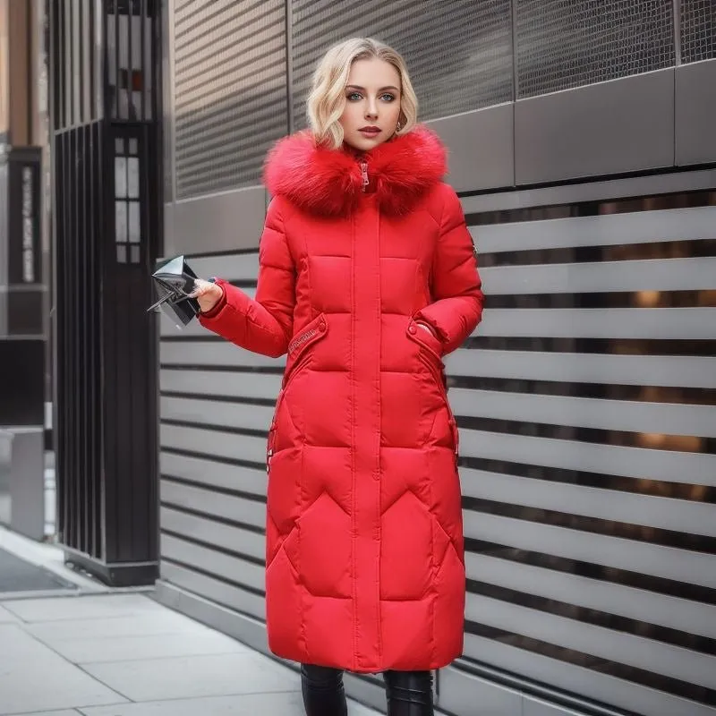 Women's Warm Long Winter Coat with Faux Fur Collar | Ideal for Autumn/Winter