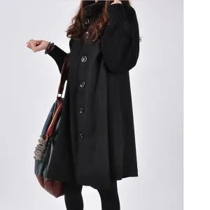 Women's Warm Wool Turtleneck Trench Coat with Big Buttons | Ideal for Autumn/Winter