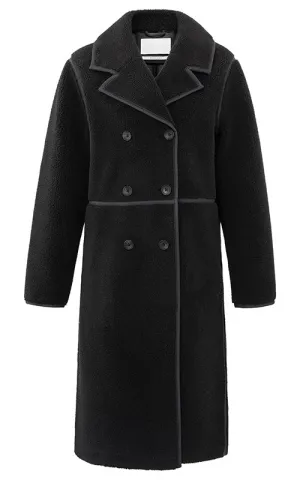 YAYA - Coat - Faux Sheering Double Breasted Jacket in Black